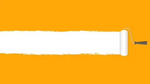 Paint roller white on orange wall background and copy space text advertising  스톡 일러스트