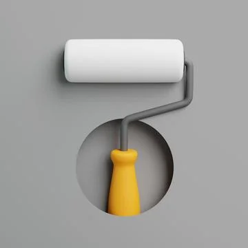 Paint roller with yellow handle isolated on gray background, 3D render Illustration