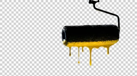 Paint roller with yellow paint dripping down Stock Illustration
