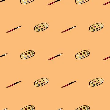 Paint sets and brushes seamless vector pattern Stock Illustration