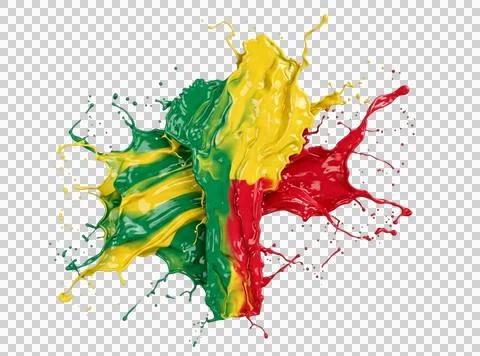 Paint splash creating an abstract flag of benin on transparent background. Stock Illustration