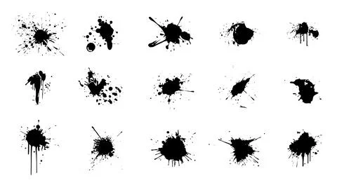 Paint Splash Ink Drips Illustrations Set. Spray Blots Splashes Black Graffiti Stock Illustration