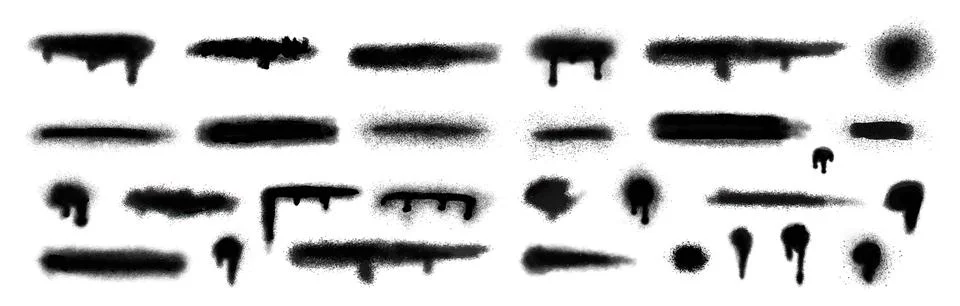 Paint splash set, spray elements for decor, black drip. Abstract flow splatte Stockillustratie