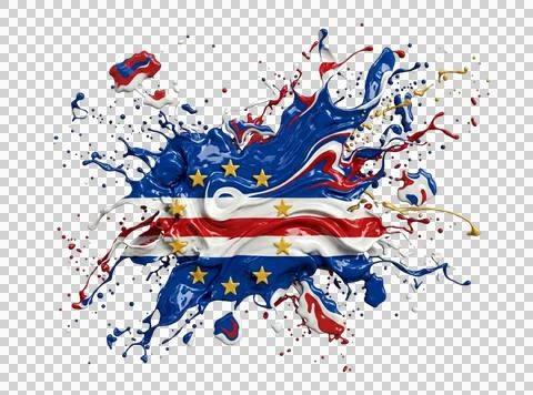 Paint splash in shape of cape verde flag, cape verde flag paint, cape verde.. Stock Illustration