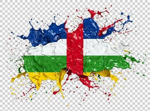 Paint splash in shape of central african republic flag, central african rep.. Stock Illustration