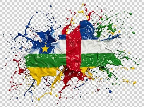 Paint splash in shape of central african republic flag, central african rep.. Stock Illustration