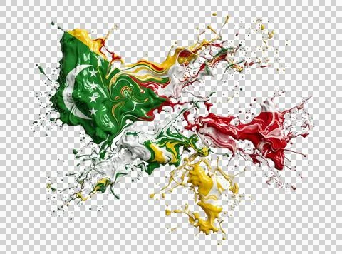 Paint splash in shape of comoros flag, comoros flag paint, comoros country .. Stock Illustration