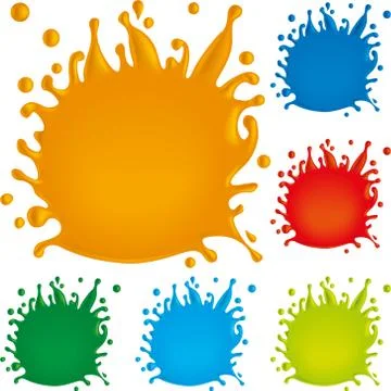 Paint splash in six different colors. Editable. Stock Illustration