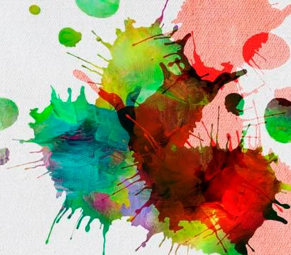 Paint splashes and blots on canvas Illustrazione stock