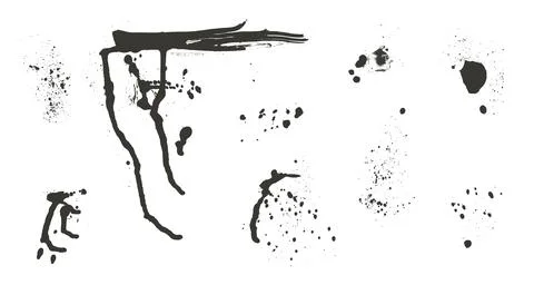 Paint splashes set. Ink spray hand drawn elements isolated on white background. Stockillustratie