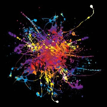 Paint splat rainbow black Multi coloured rainbow ink splat background in b... 스톡 사진