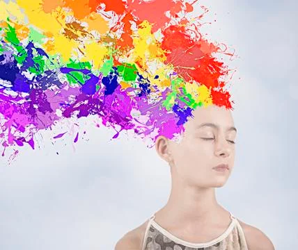 Paint splatter exploding from head of Mixed Race girl Stock Photos