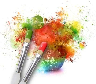Paint splatters on rainbow apple Photos