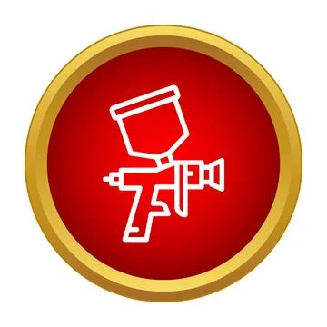Paint spray gun outline icon in red circle Stock Illustration
