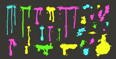Paint spray splatters lines set. Grunge graffiti splashes and drips pack. Ink イラスト素材