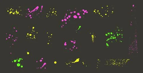 Paint spray splatters set. Grunge graffiti splashes and drips pack. Ink spots イラスト素材
