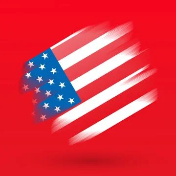 Paint stroke in Usa flag on red background, vector Stock Illustration