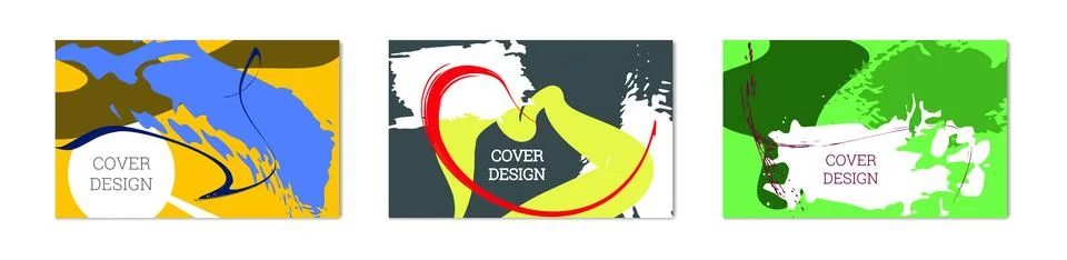 Paint strokes and geometric elements. Set of 3 multi-colored backgrounds. N.. Stock Illustration