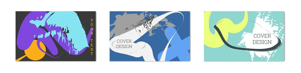 Paint strokes and geometric elements. Set of 3 multi-colored backgrounds. N.. Stock Illustration