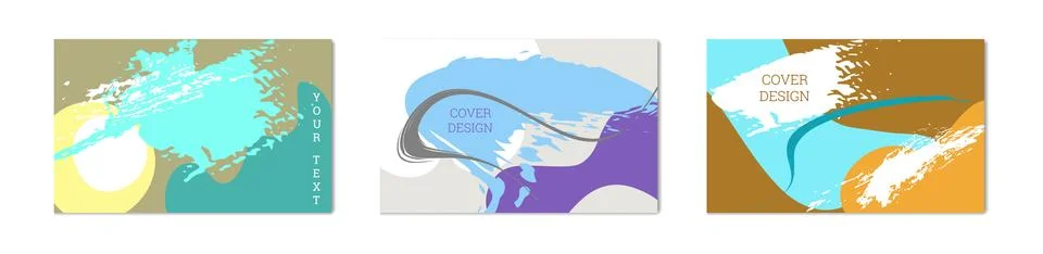 Paint strokes and geometric elements. Set of 3 multi-colored backgrounds. N.. Stock Illustration