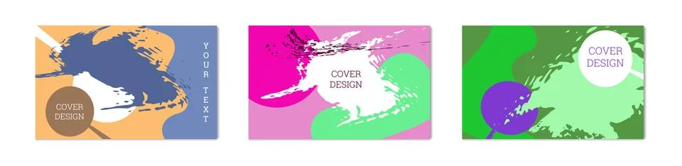 Paint strokes and geometric elements. Set of 3 multi-colored backgrounds. N.. Illustrazione stock