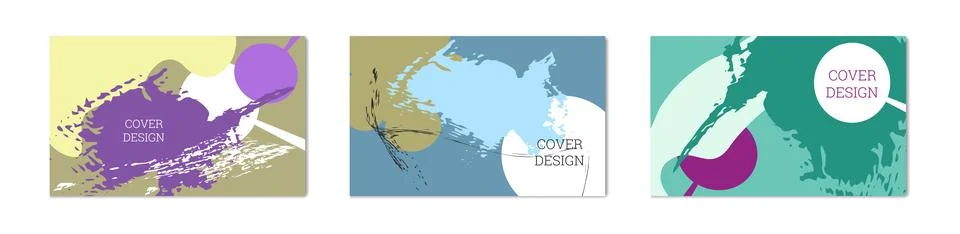 Paint strokes and geometric elements. Set of 3 multi-colored backgrounds. N.. Stock Illustration