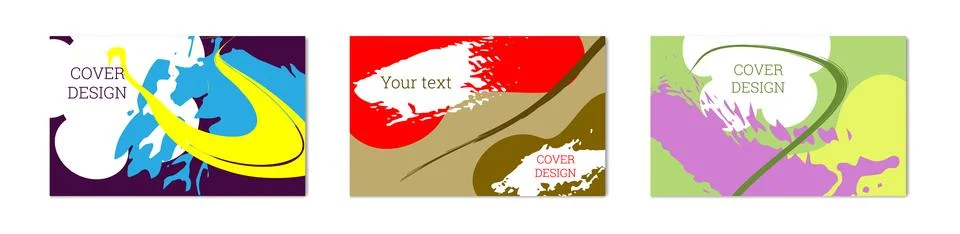Paint strokes and geometric elements. Set of 3 multi-colored backgrounds Stock Illustration