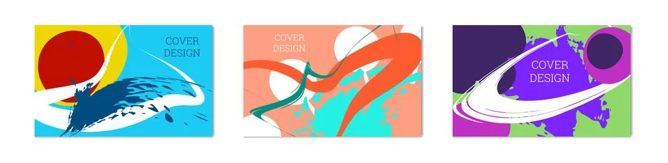 Paint strokes and geometric elements. Set of 3 multi-colored backgrounds. N.. イラスト素材