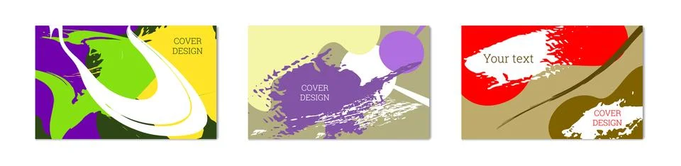 Paint strokes and geometric elements. Set of 3 multi-colored backgrounds. N.. Stock Illustration