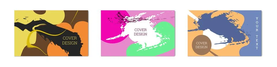 Paint strokes and geometric elements. Set of 3 multi-colored backgrounds イラスト素材