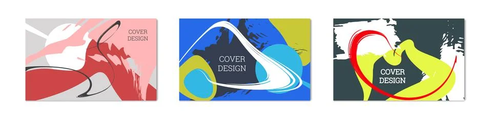 Paint strokes and geometric elements. Set of 3 multi-colored backgrounds イラスト素材