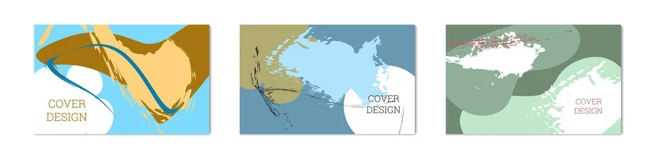 Paint strokes and geometric elements. Set of 3 multi-colored backgrounds. N.. イラスト素材