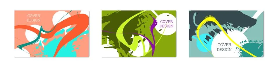 Paint strokes and geometric elements. Set of 3 multi-colored backgrounds. N.. イラスト素材