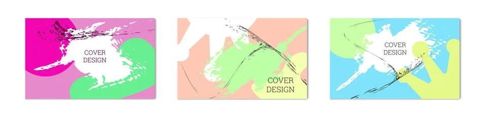 Paint strokes and geometric elements. Set of 3 multi-colored backgrounds Stock Illustration