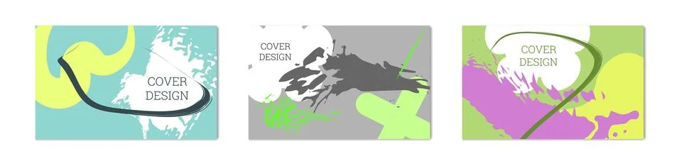 Paint strokes and geometric elements. Set of 3 multi-colored backgrounds. N.. イラスト素材