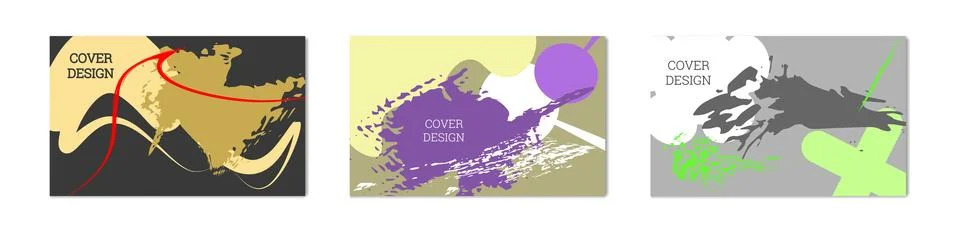 Paint strokes and geometric elements. Set of 3 multi-colored backgrounds. N.. イラスト素材