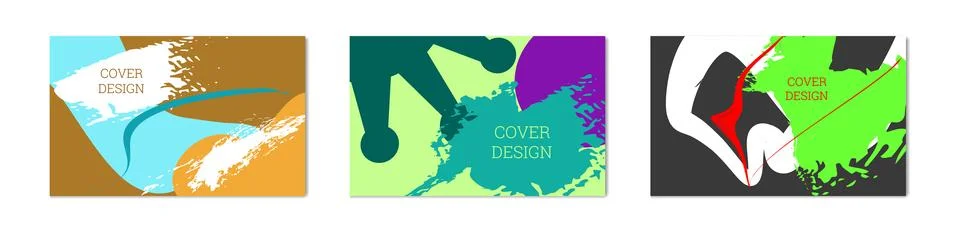 Paint strokes and geometric elements. Set of 3 multi-colored backgrounds イラスト素材