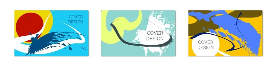 Paint strokes and geometric elements. Set of 3 multi-colored backgrounds イラスト素材