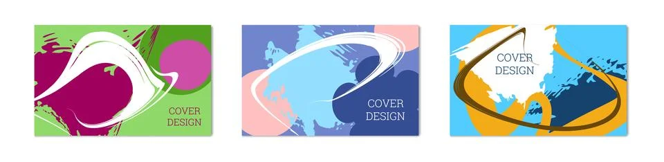 Paint strokes and geometric elements. Set of 3 multi-colored backgrounds. N.. Stock Illustration