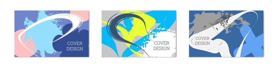 Paint strokes and geometric elements. Set of 3 multi-colored backgrounds. N.. Illustrazione stock