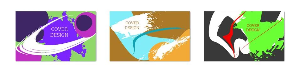 Paint strokes and geometric elements. Set of 3 multi-colored backgrounds. N.. Stock Illustration