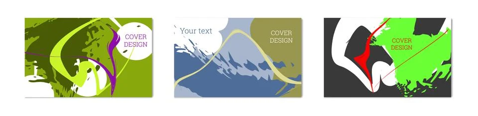 Paint strokes and geometric elements. Set of 3 multi-colored backgrounds. N.. Stock Illustration