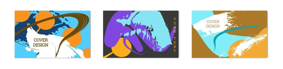Paint strokes and geometric elements. Set of 3 multi-colored backgrounds. N.. Stockillustratie