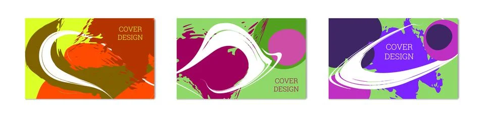 Paint strokes and geometric elements. Set of 3 multi-colored backgrounds. N.. Stockillustratie