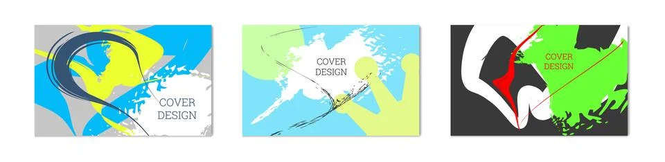 Paint strokes and geometric elements. Set of 3 multi-colored backgrounds Stock-Illustration