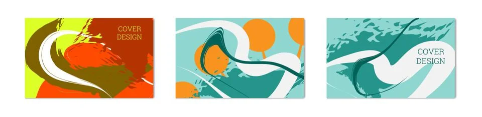 Paint strokes and geometric elements. Set of 3 multi-colored backgrounds Stockillustratie