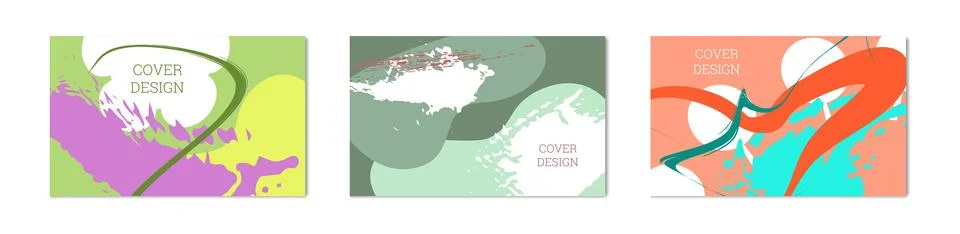 Paint strokes and geometric elements. Set of 3 multi-colored backgrounds Stock Illustration