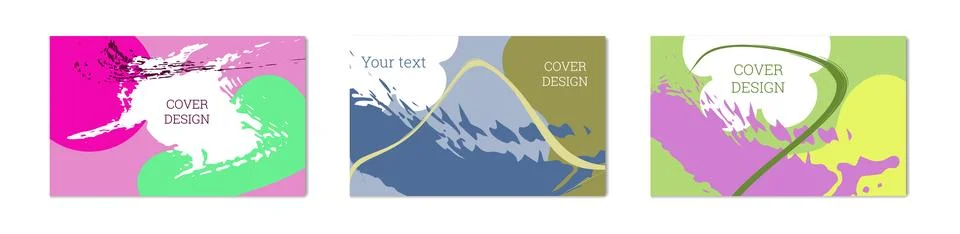 Paint strokes and geometric elements. Set of 3 multi-colored backgrounds Stock Illustration