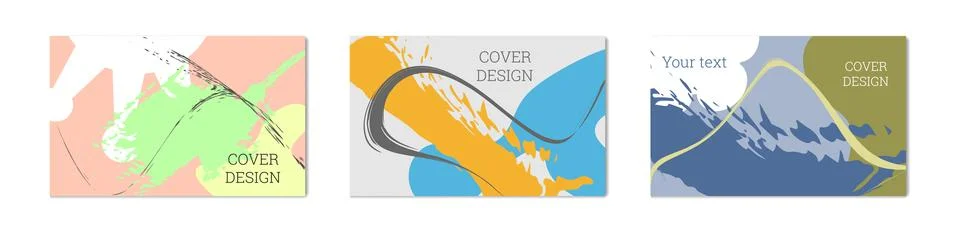 Paint strokes and geometric elements. Set of 3 multi-colored backgrounds Stockillustratie