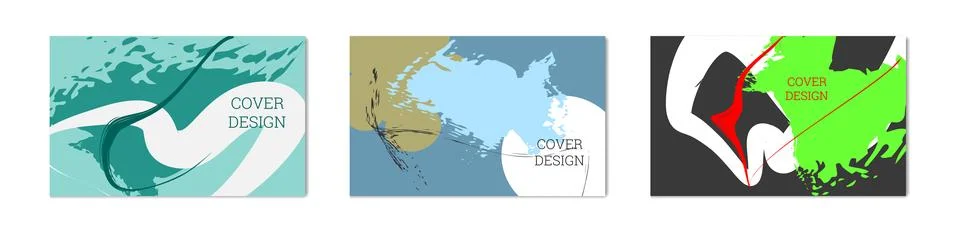 Paint strokes and geometric elements. Set of 3 multi-colored backgrounds Stock Illustration
